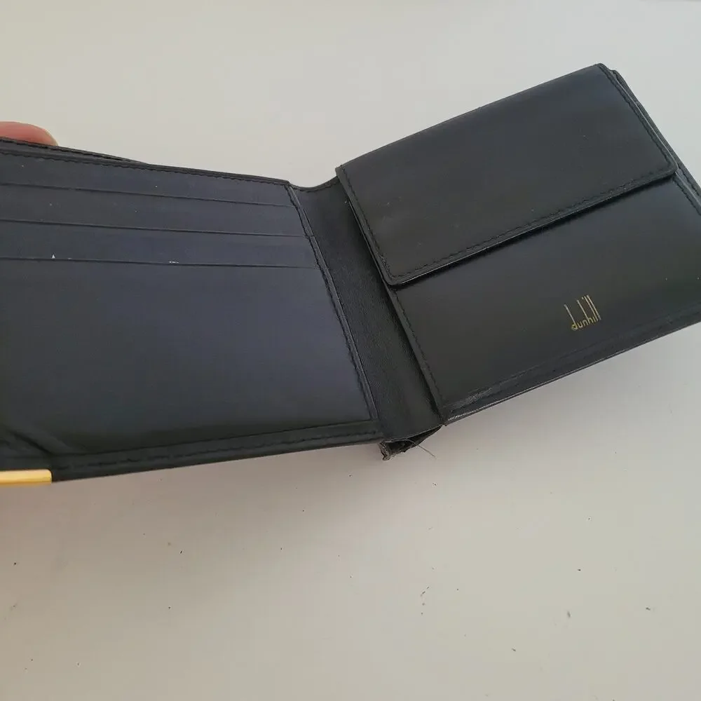 Dunhill Designer Mens Wallet Black Bifold Leather Folding Medium Logo Vintage‎